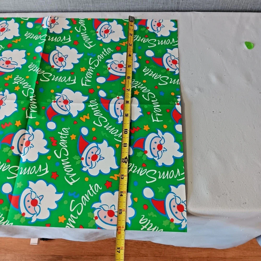 Current Vintage Santa Merry Gift Wrapping Paper‎ 80s Christmas Holiday Ribbon